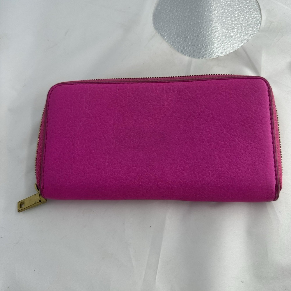 J Crew Women`s Wallet Purse Full Zip Multi Compartment Leather Pink Red